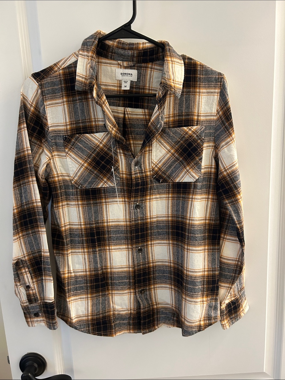 Sonoma Brown, Cream & Black Plaid Button-Down Shirt